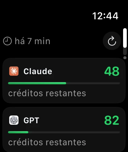 Usage Bar no Apple Watch: créditos restantes de Claude e GPT